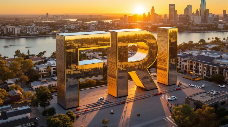 Giant letters in cityscape